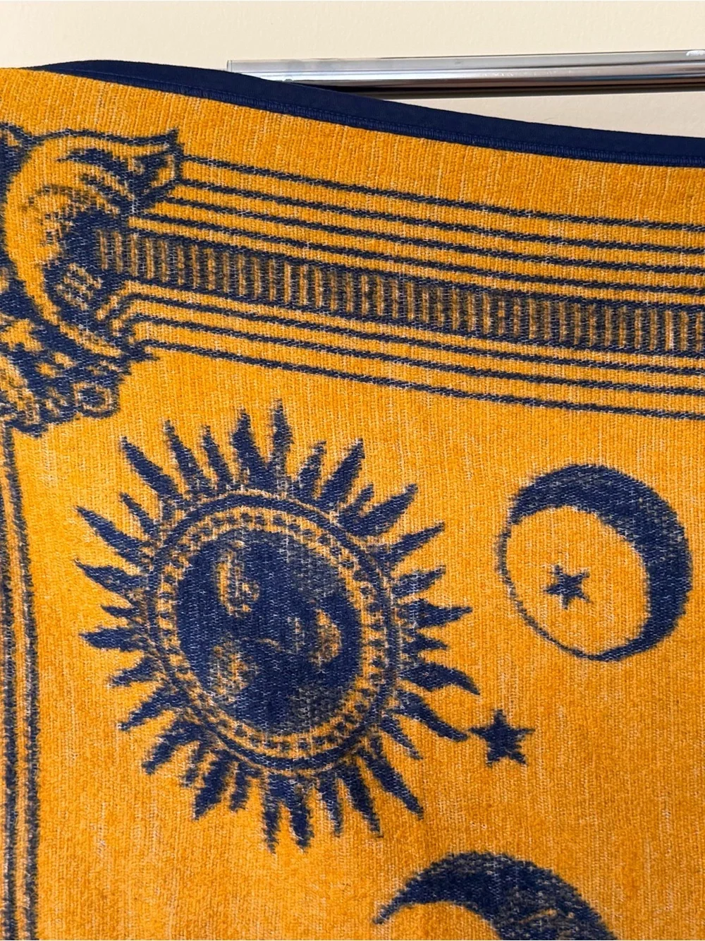 Celestial Zodiac Sun Moon Stars Woven Throw Blanket Mustard Yellow Blue